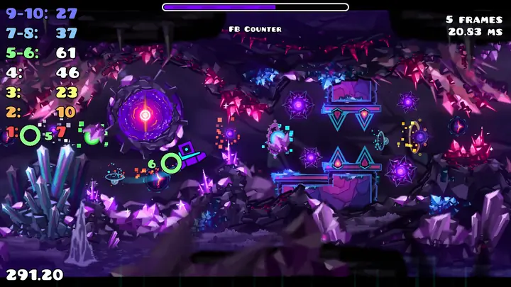 FB Frame Counter on Amethyst: a ring on click 12 of 273 with a 1 frame window